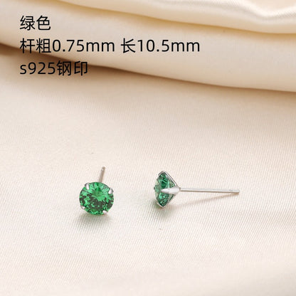 1 Pair Simple Style Round Inlay Sterling Silver Zircon Ear Studs