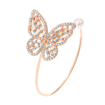 Hot-selling Versatile Hollow Zircon Butterfly Exaggerated Pearl Crystal Opening Adjustable Bracelet