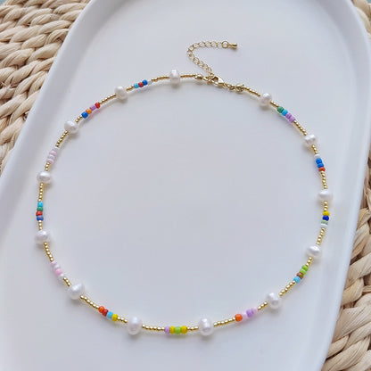 Vacation Multicolor Freshwater Pearl Seed Bead Beaded Knitting Women's Necklace
