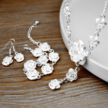 Bridal Flower Alloy Plating Silver Plated Women's Bracelets Earrings Necklace