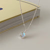 Sweet Geometric Sterling Silver Polishing Inlay Moonstone Pendant Necklace