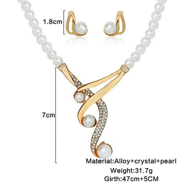Formal Round Imitation Pearl Alloy Rhinestone Plating Inlay Artificial Pearls Rhinestones Gold Plated Women's Earrings Necklace