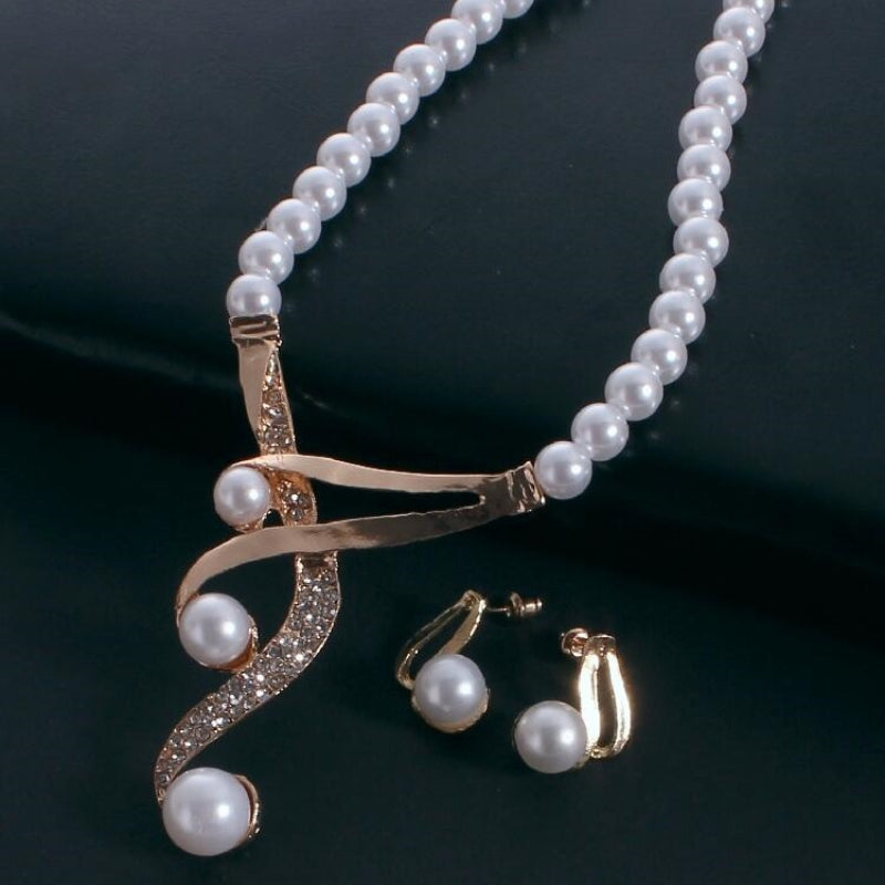 Formal Round Imitation Pearl Alloy Rhinestone Plating Inlay Artificial Pearls Rhinestones Gold Plated Women's Earrings Necklace