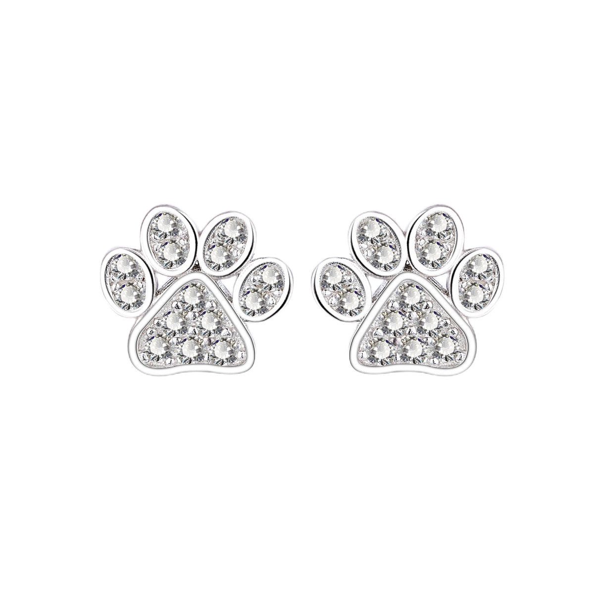 1 Pair Cute Simple Style Paw Print Inlay Sterling Silver Rhinestones Ear Studs