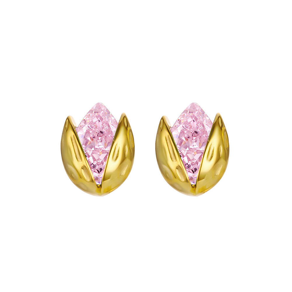 1 Pair Elegant Sweet Geometric Plating Inlay Sterling Silver Zircon 18k Gold Plated Ear Studs