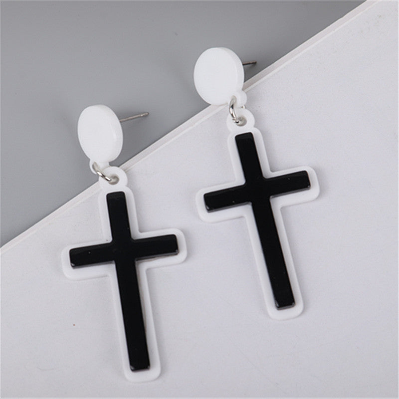 1 Pair Retro Cross Arylic Drop Earrings