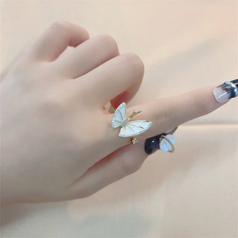 Casual Shiny Flower Butterfly Copper Zircon Open Rings In Bulk