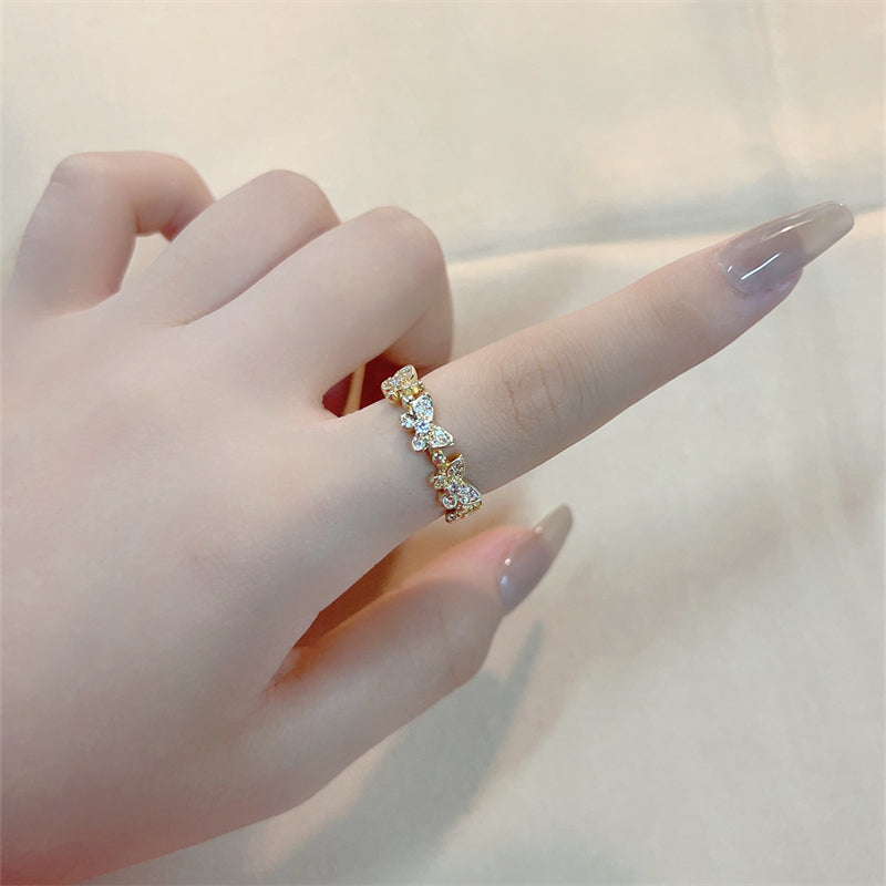 Casual Shiny Flower Butterfly Copper Zircon Open Rings In Bulk