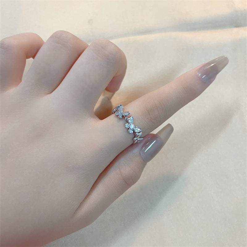 Casual Shiny Flower Butterfly Copper Zircon Open Rings In Bulk