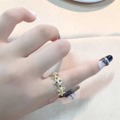 Casual Shiny Flower Butterfly Copper Zircon Open Rings In Bulk