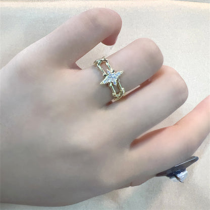 Casual Shiny Flower Butterfly Copper Zircon Open Rings In Bulk