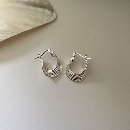 1 Pair Retro Waves Polishing Sterling Silver Hoop Earrings