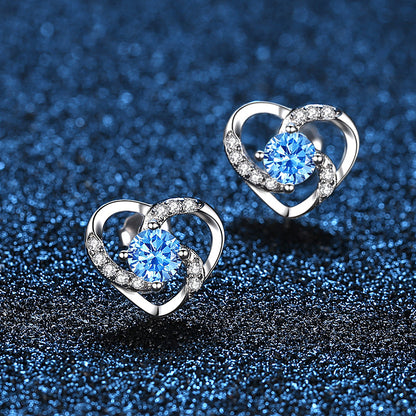 1 Pair Sweet Heart Shape Inlay Sterling Silver Zircon Ear Studs