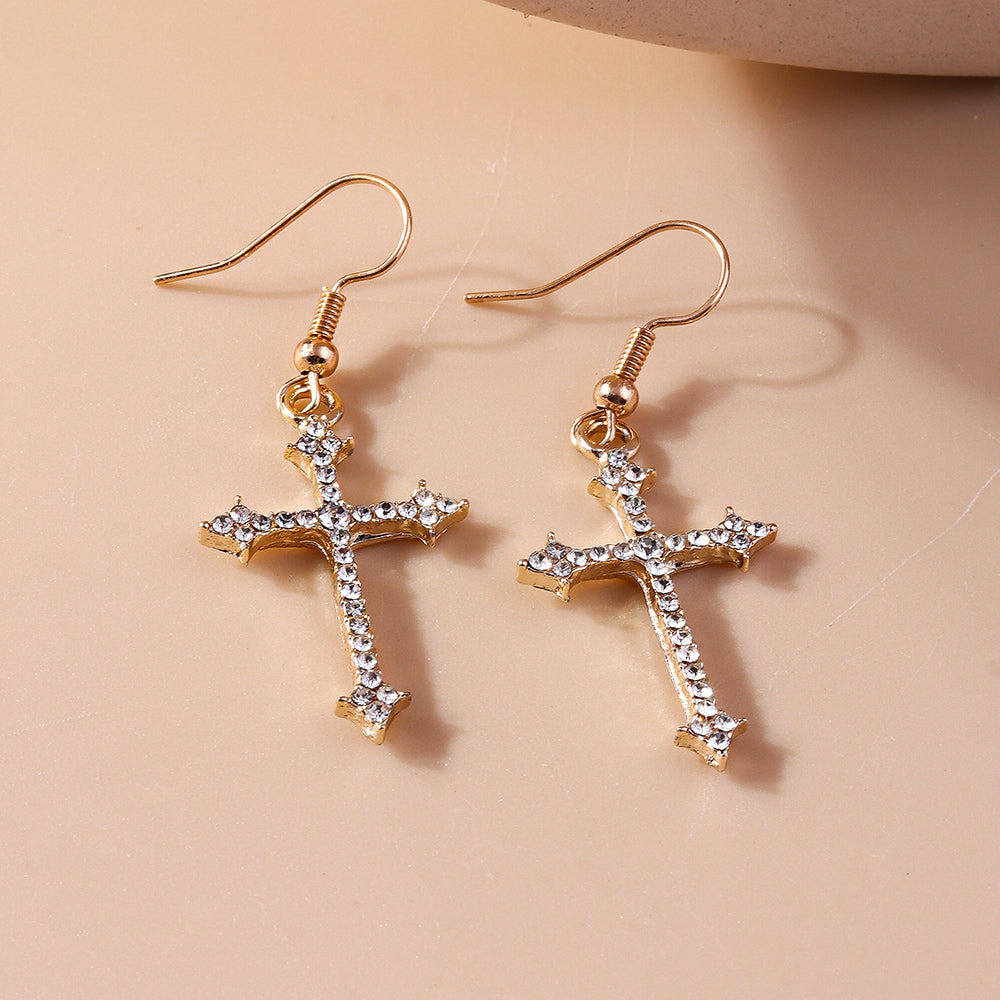 1 Pair Elegant Cross Inlay Zinc Alloy Artificial Gemstones Drop Earrings