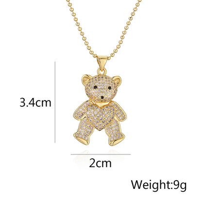 Simple Style Commute Animal Bear Copper 18k Gold Plated Zircon Pendant Necklace In Bulk