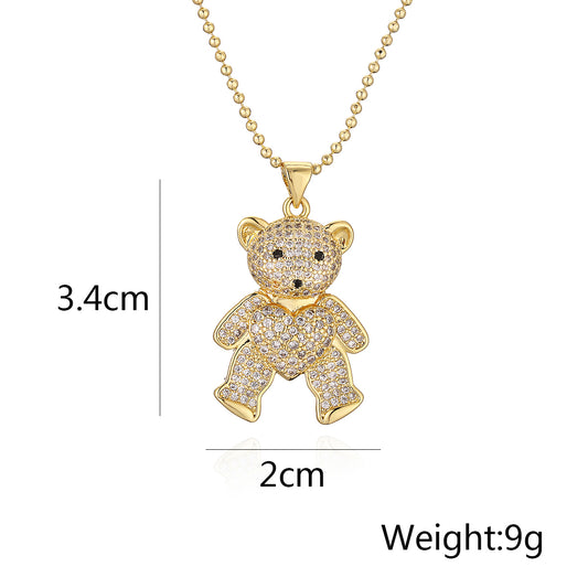 Simple Style Commute Animal Bear Copper 18k Gold Plated Zircon Pendant Necklace In Bulk