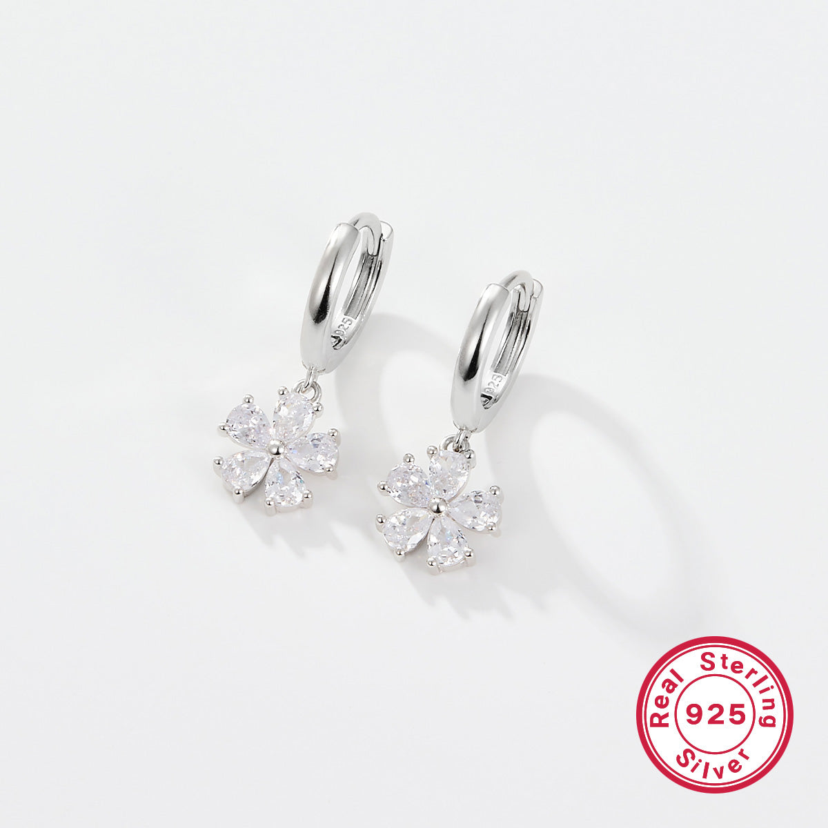 1 Pair Simple Style Flower Floral Plating Flowers Inlay Sterling Silver Zircon Drop Earrings