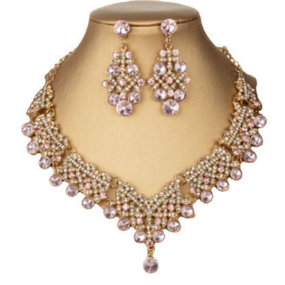 Wholesale Jewelry Elegant Romantic Shiny Round Tassel Imitation Pearl Rhinestone Earrings Necklace