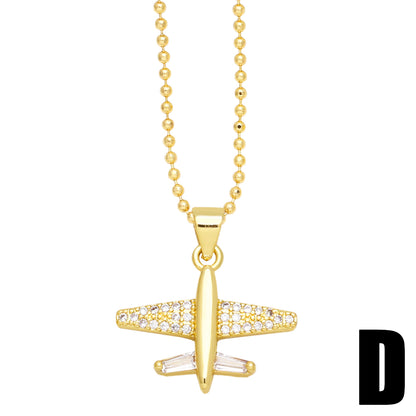 Ig Style Cool Style Airplane Copper 18k Gold Plated Zircon Pendant Necklace In Bulk