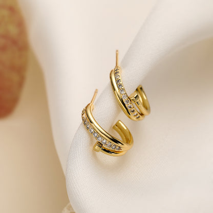 1 Pair Simple Style Commute C Shape Plating Inlay Copper Zircon 18k Gold Plated Ear Studs