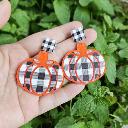 1 Pair Funny Pumpkin Plaid Arylic Drop Earrings