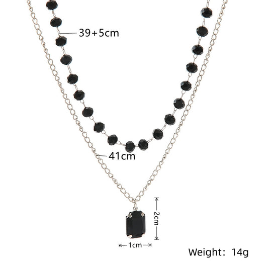 Simple Style Rectangle Glass Bead Iron Beaded Plating Inlay Acrylic White Gold Plated Women's Double Layer Necklaces