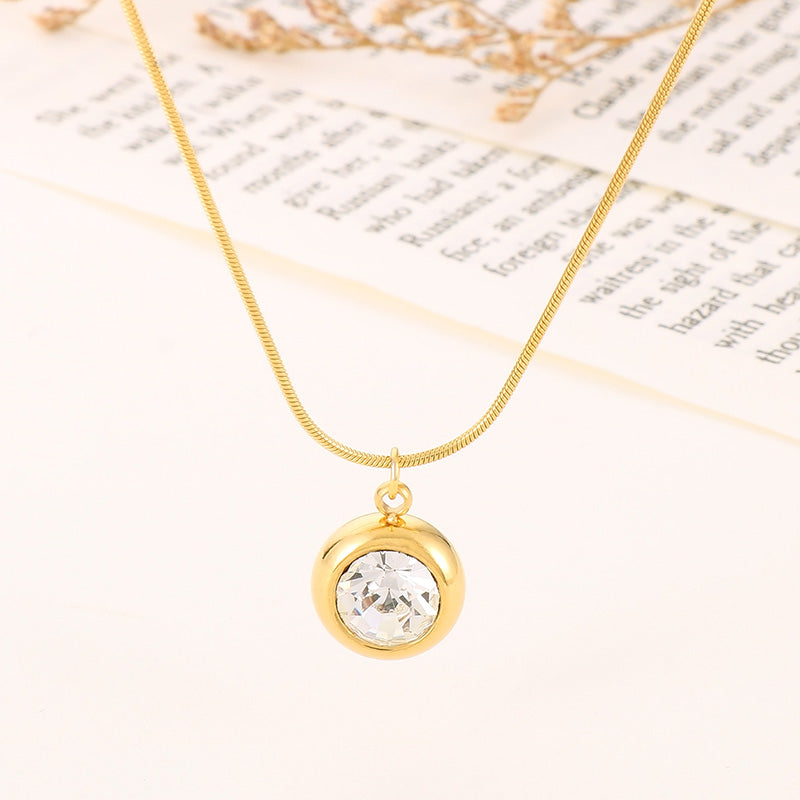 Simple Style Round Titanium Steel Plating Inlay Rhinestones Gold Plated Pendant Necklace