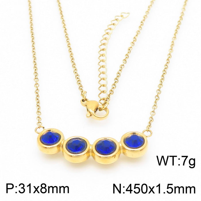 Simple Style Round Titanium Steel Plating Inlay Rhinestones Gold Plated Pendant Necklace