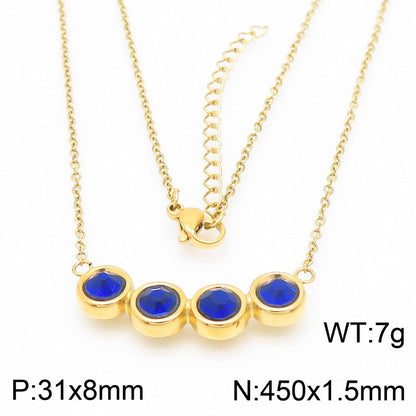 Simple Style Round Titanium Steel Plating Inlay Rhinestones Gold Plated Pendant Necklace