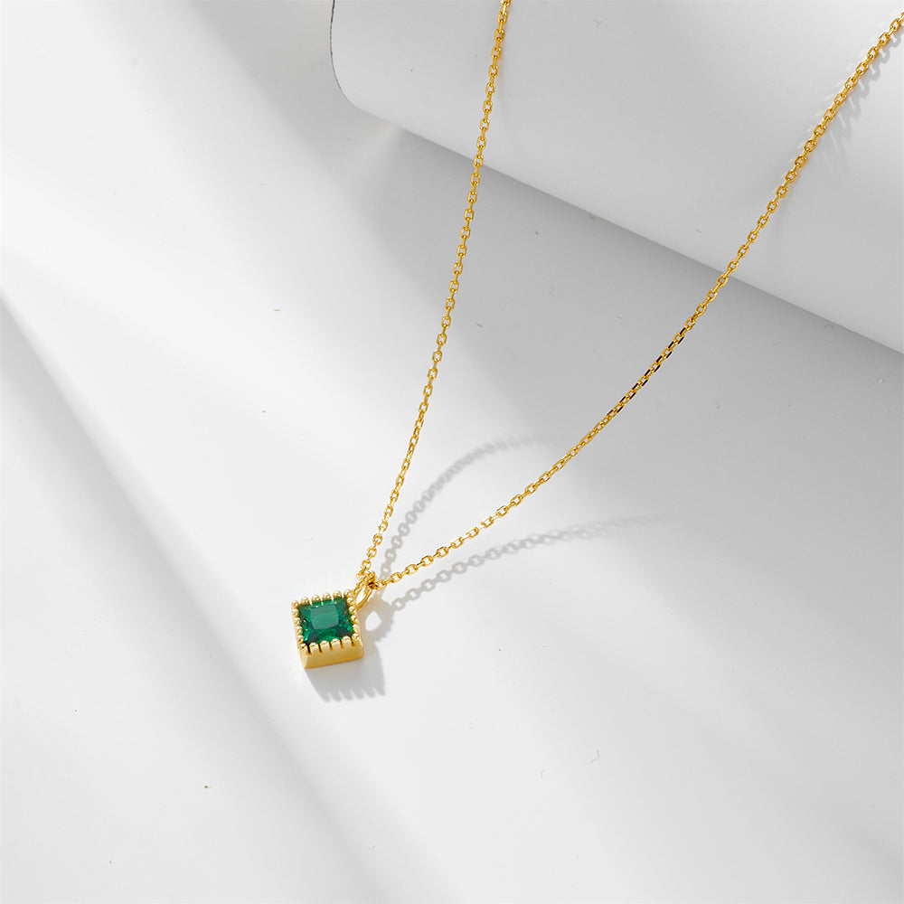 Ig Style Square Sterling Silver Plating Inlay Zircon 14k Gold Plated Rhodium Plated Pendant Necklace