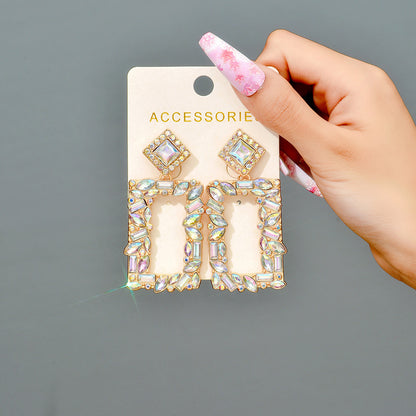 1 Pair Simple Style Square Alloy Inlay Rhinestones Women's Drop Earrings