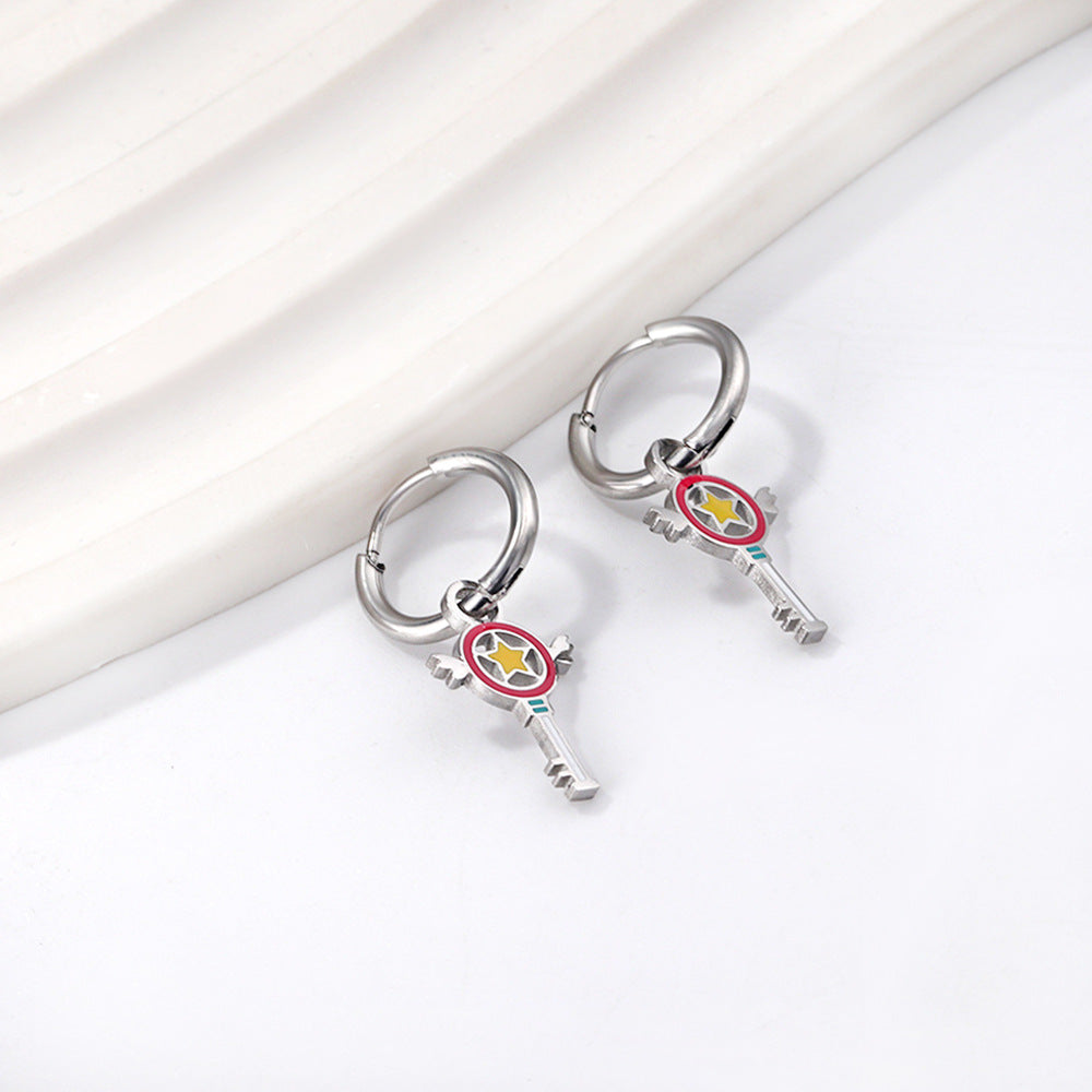 1 Pair Retro Key Plating Stainless Steel Gold Plated Drop Earrings