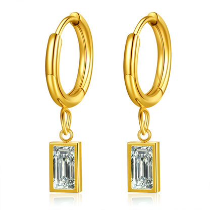 1 Pair Simple Style Rectangle Inlay Titanium Steel Zircon Drop Earrings