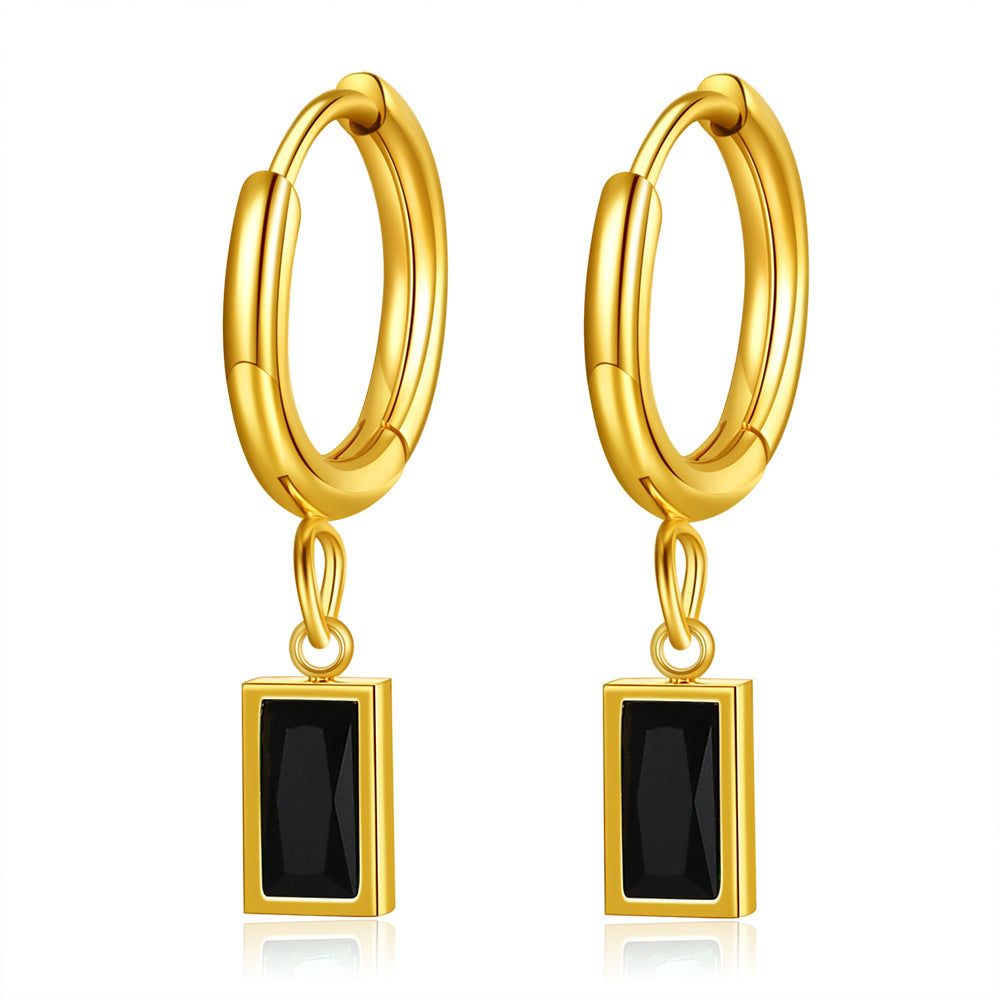 1 Pair Simple Style Rectangle Inlay Titanium Steel Zircon Drop Earrings