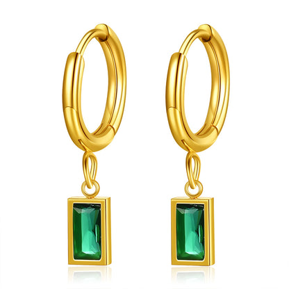 1 Pair Simple Style Rectangle Inlay Titanium Steel Zircon Drop Earrings