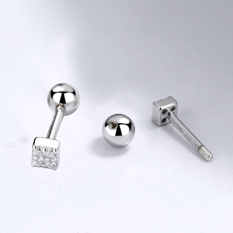 1 Pair Simple Style Square Plating Inlay Sterling Silver Zircon Ear Studs