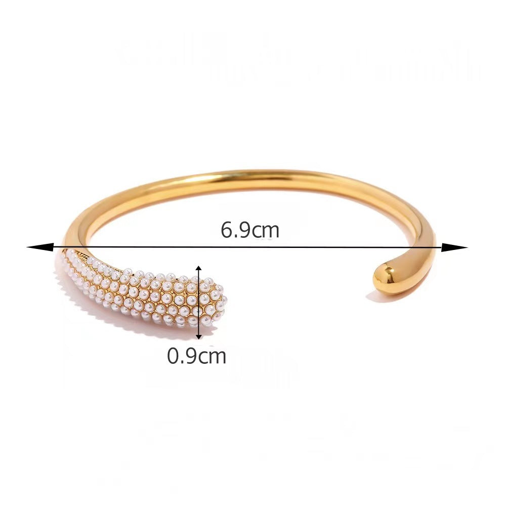 Retro Geometric Stainless Steel Plating Inlay Artificial Pearls Rhinestones Cuff Bracelets