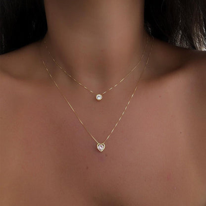 Vintage Style Simple Style Round Heart Shape Zinc Alloy Inlay Rhinestones Women's Layered Necklaces