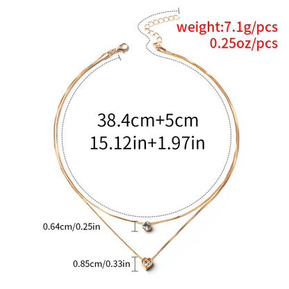 Vintage Style Simple Style Round Heart Shape Zinc Alloy Inlay Rhinestones Women's Layered Necklaces