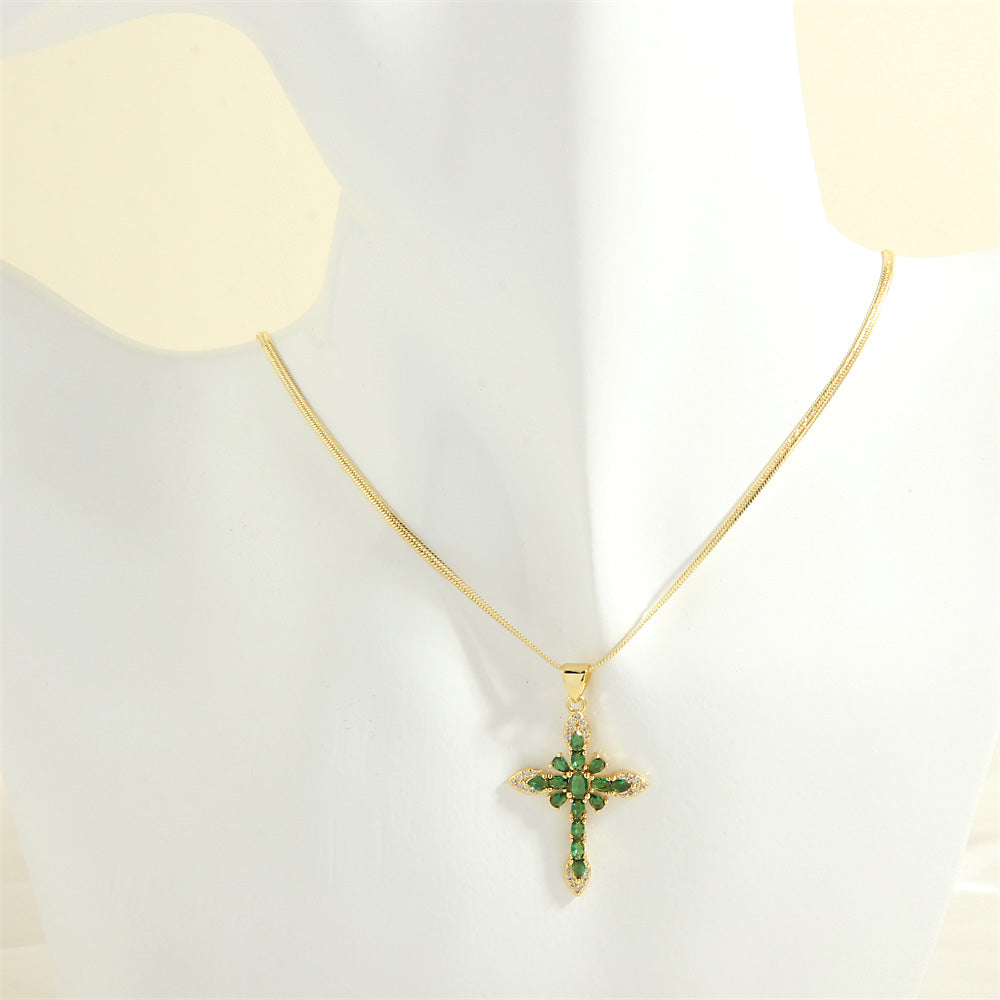 Simple Style Cross Copper 18k Gold Plated Zircon Pendant Necklace In Bulk