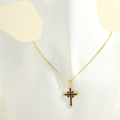 Simple Style Cross Copper 18k Gold Plated Zircon Pendant Necklace In Bulk