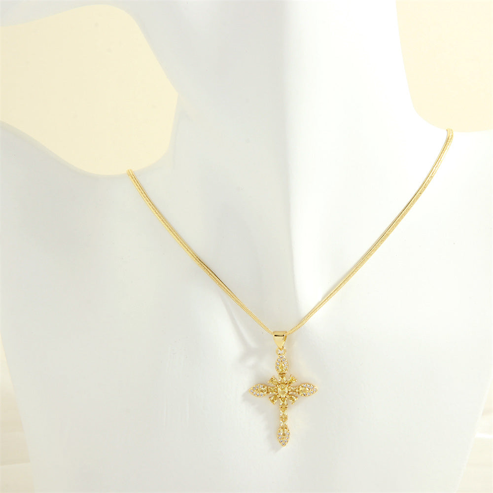 Simple Style Cross Copper 18k Gold Plated Zircon Pendant Necklace In Bulk