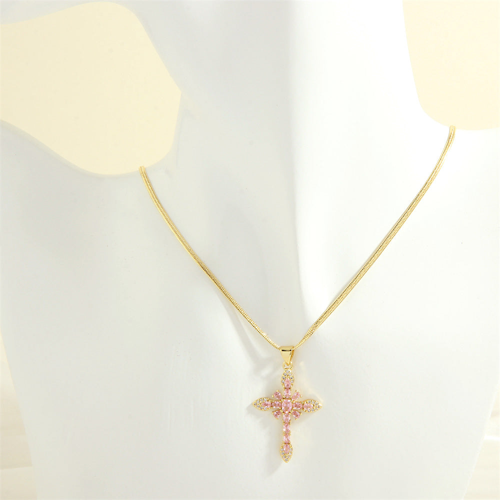 Simple Style Cross Copper 18k Gold Plated Zircon Pendant Necklace In Bulk