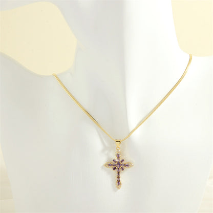 Simple Style Cross Copper 18k Gold Plated Zircon Pendant Necklace In Bulk