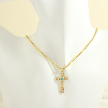 Simple Style Cross Heart Shape Copper 18k Gold Plated Zircon Pendant Necklace In Bulk