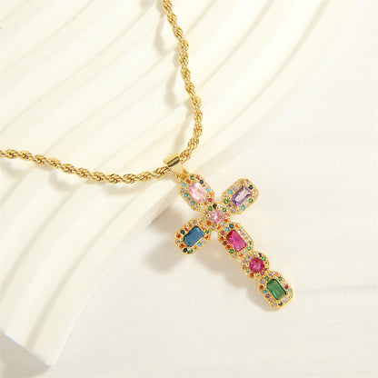 Simple Style Cross Heart Shape Copper 18k Gold Plated Zircon Pendant Necklace In Bulk