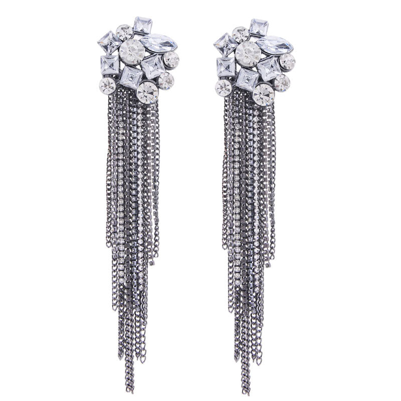 1 Pair Exaggerated Shiny Square Tassel Inlay Alloy Rhinestones Drop Earrings