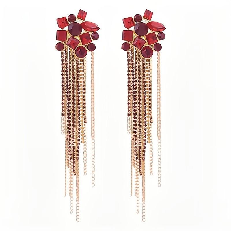 1 Pair Exaggerated Shiny Square Tassel Inlay Alloy Rhinestones Drop Earrings