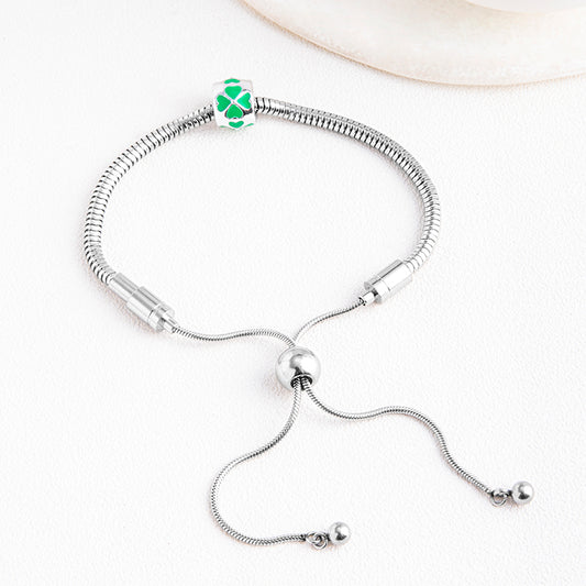 Sweet Four Leaf Clover Stainless Steel Chain Drawstring Bracelets