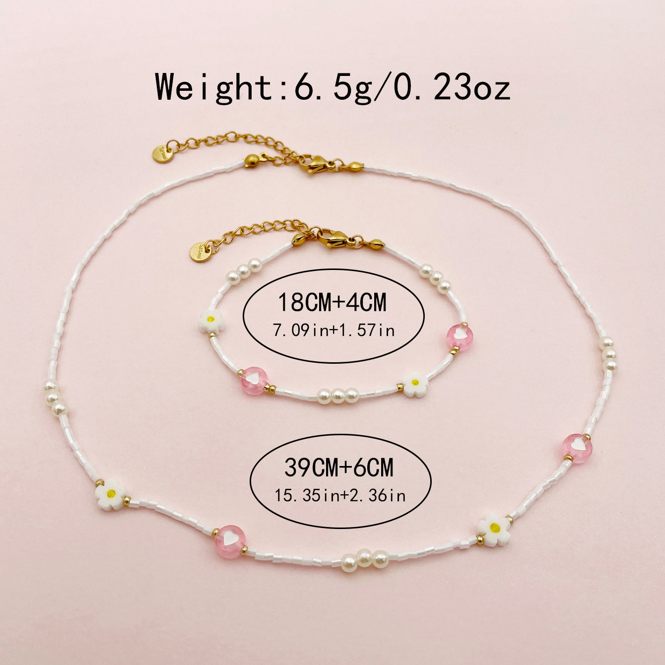 Princess Cute Simple Style Heart Shape Flower Stainless Steel Beaded Plating Gold Plated Bracelets Necklace